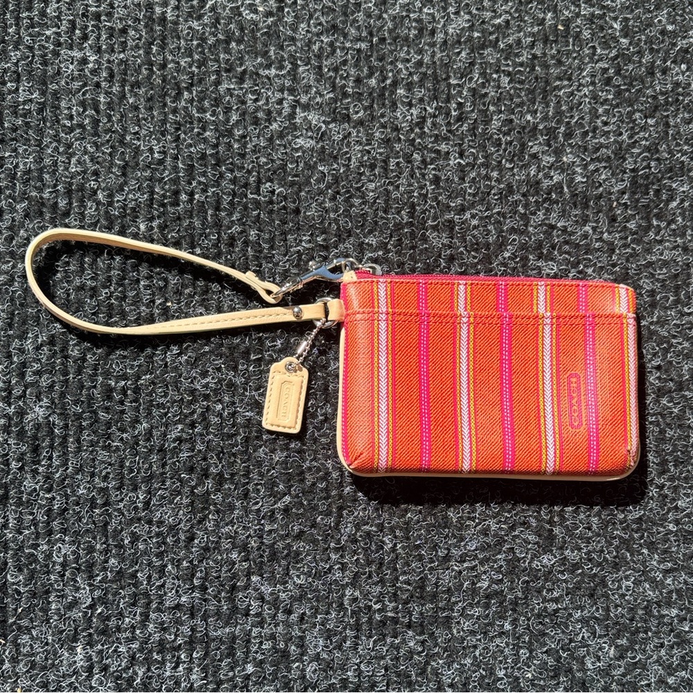 Coach Orange Striped Wristlet